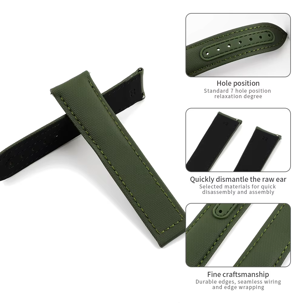 Bracelet de montre en tissu voile 20mm 22mm Beige gris vert noir