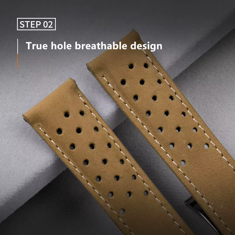 Bracelet de montre en cuir véritable souple et respirant