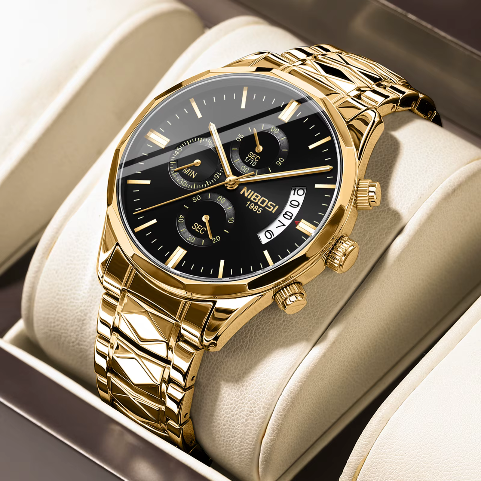NIBOSI montres pour hommes de luxe étanche lumineux mode robe montre à Quartz décontracté analogique chronographe or noir montre-bracelet