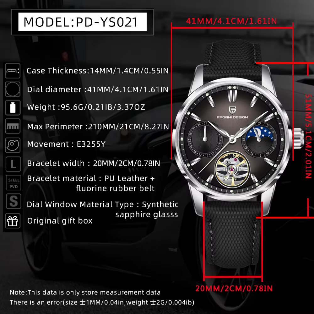 PAGANI DESIGN 2025 PD-YS021 montre mécanique de luxe pour hommes coeur ouvert Tourbillon phase de lune cadran violet saphir 41mm 100M WR