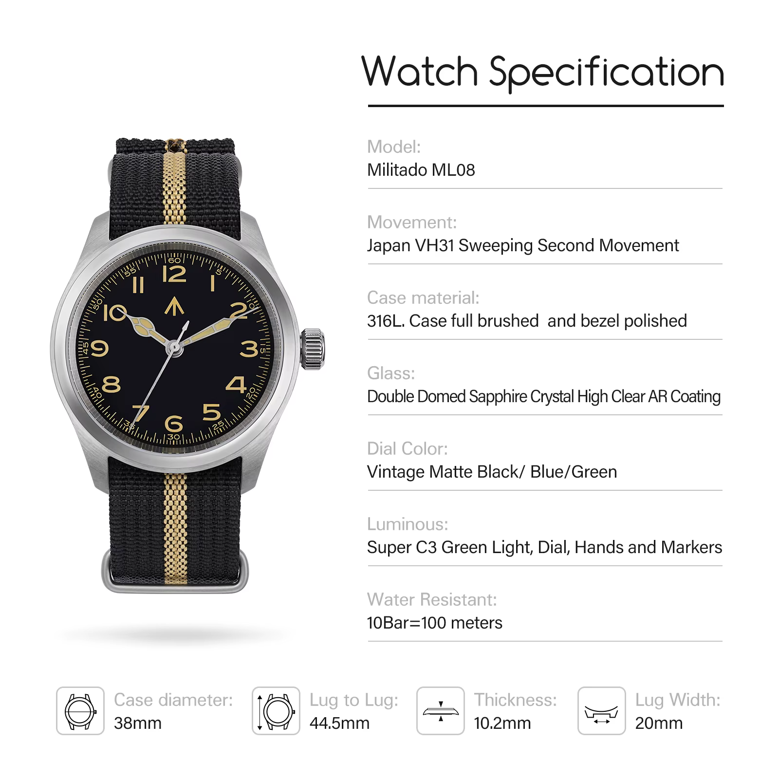 Militado ML08 montres de luxe homme VH31