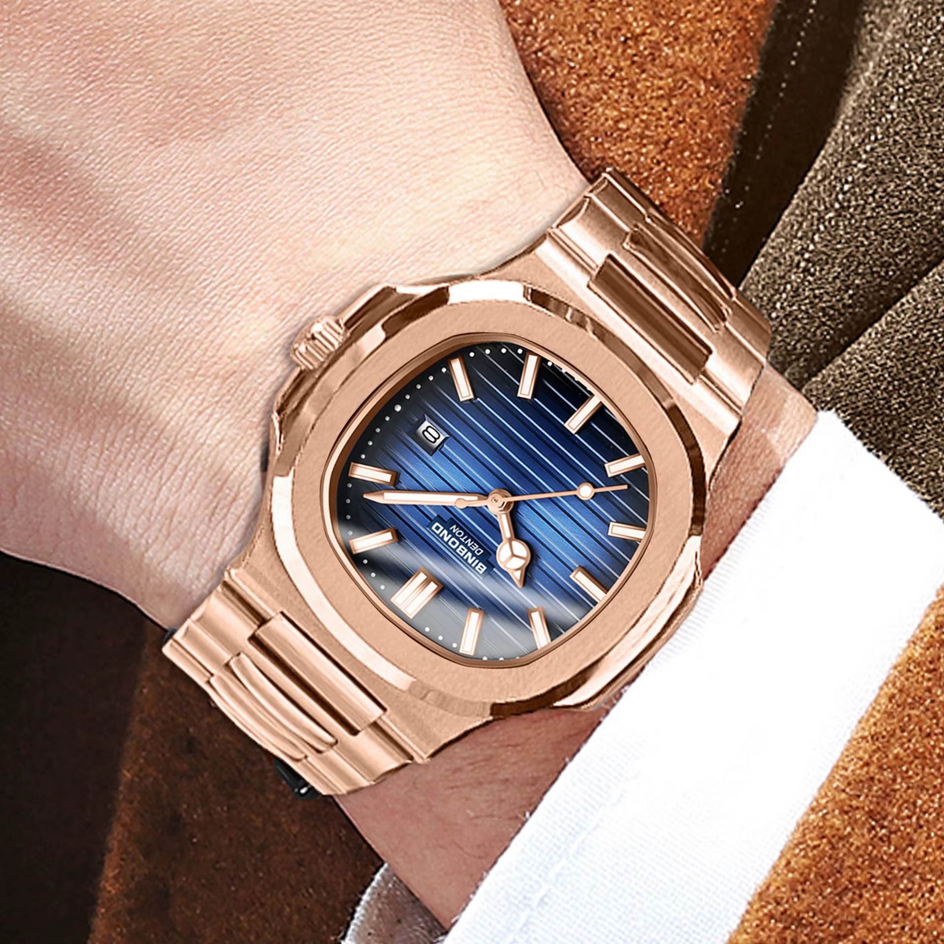 Montres-bracelets en quartz robustes originales BINBOND pour hommes, montres de luxe lumineuses, étanches, avec date automatique, précises, montres décontractées pour hommes, reloj