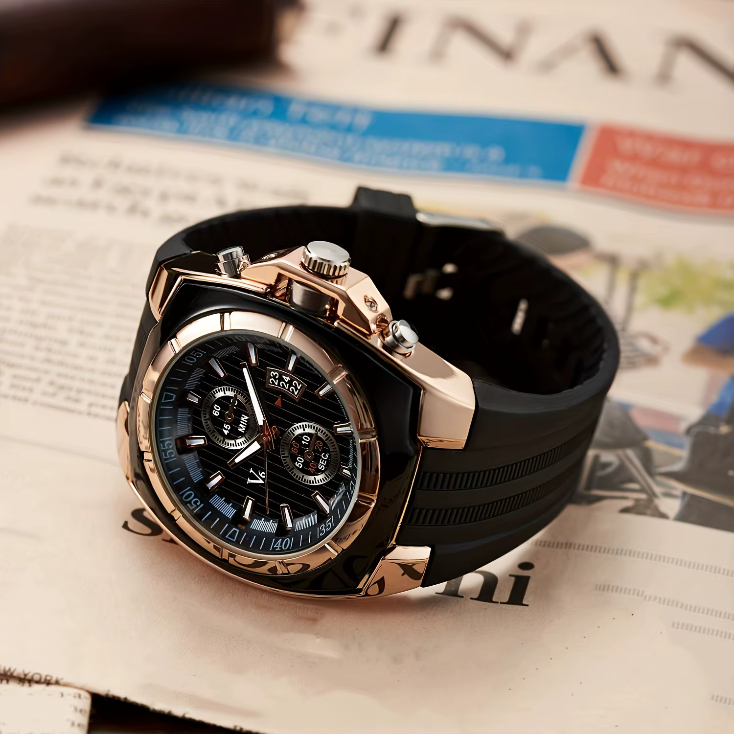Nouvelle montre de sport de plein air à la mode en silicone pour hommes calendrier à trois yeux multifonctionnel grand
