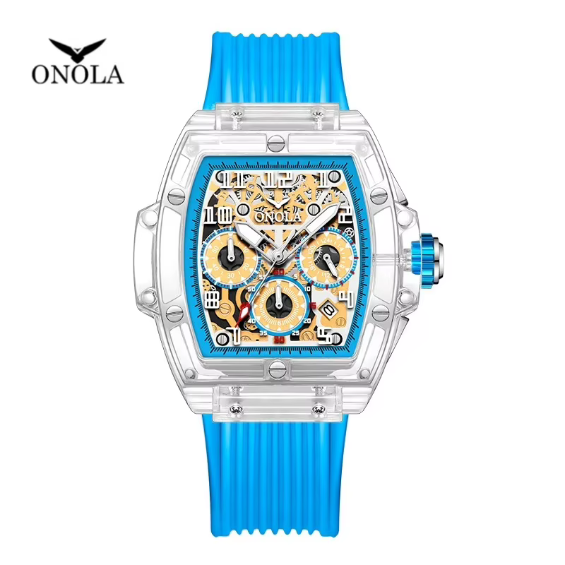 ONOLA 6810 Top marque de luxe hommes montre transparente chronographe étanche automatique Date Quartz haute qualité montres pour homme