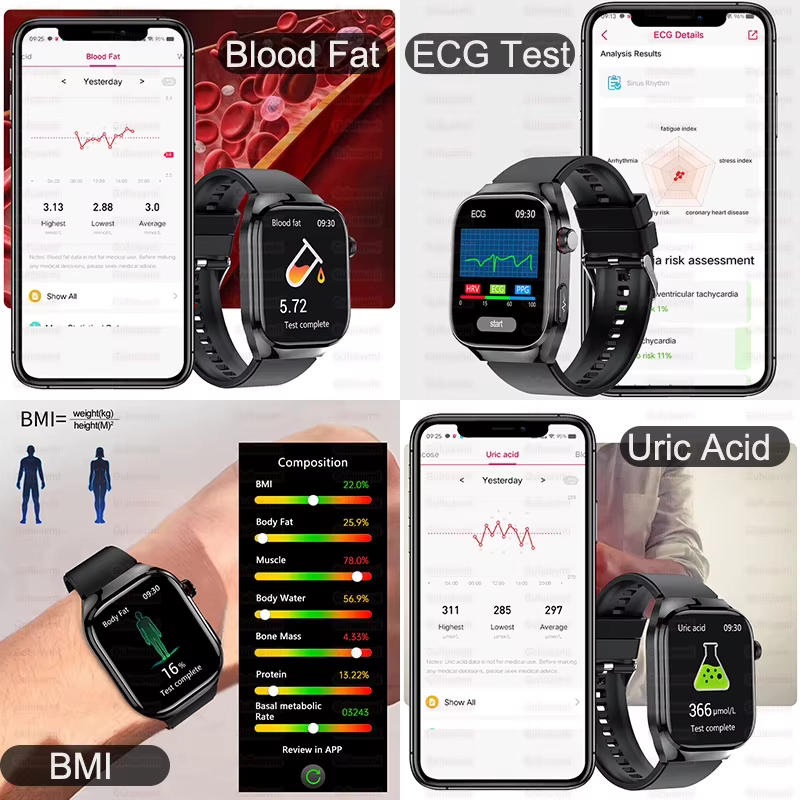 2025New Micro examen physique montre intelligente pour hommes acide urique graisse corporelle cinq organes santé montres Bluetooth appel SmartBracelet