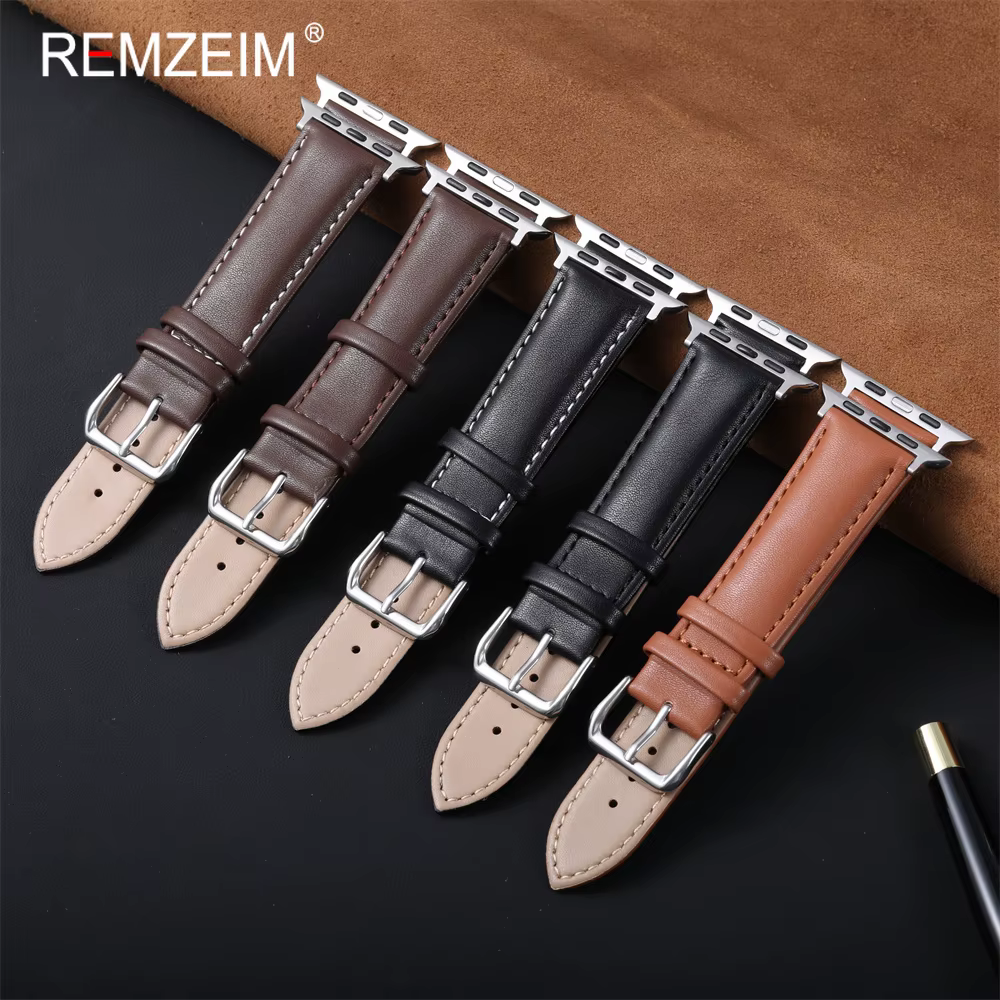 Bracelet en cuir PU pour homme, usage quotidien, pour iWatch 38-49 mm, bracelet de montre unisexe pour Apple Watch Series 1-11 Ultra SE