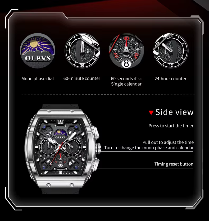 OLEVS 2942 montre à Quartz chronographe de luxe pour hommes 44mm grand cadran Phase de lune horloge à main Date étanche montres de mode originales