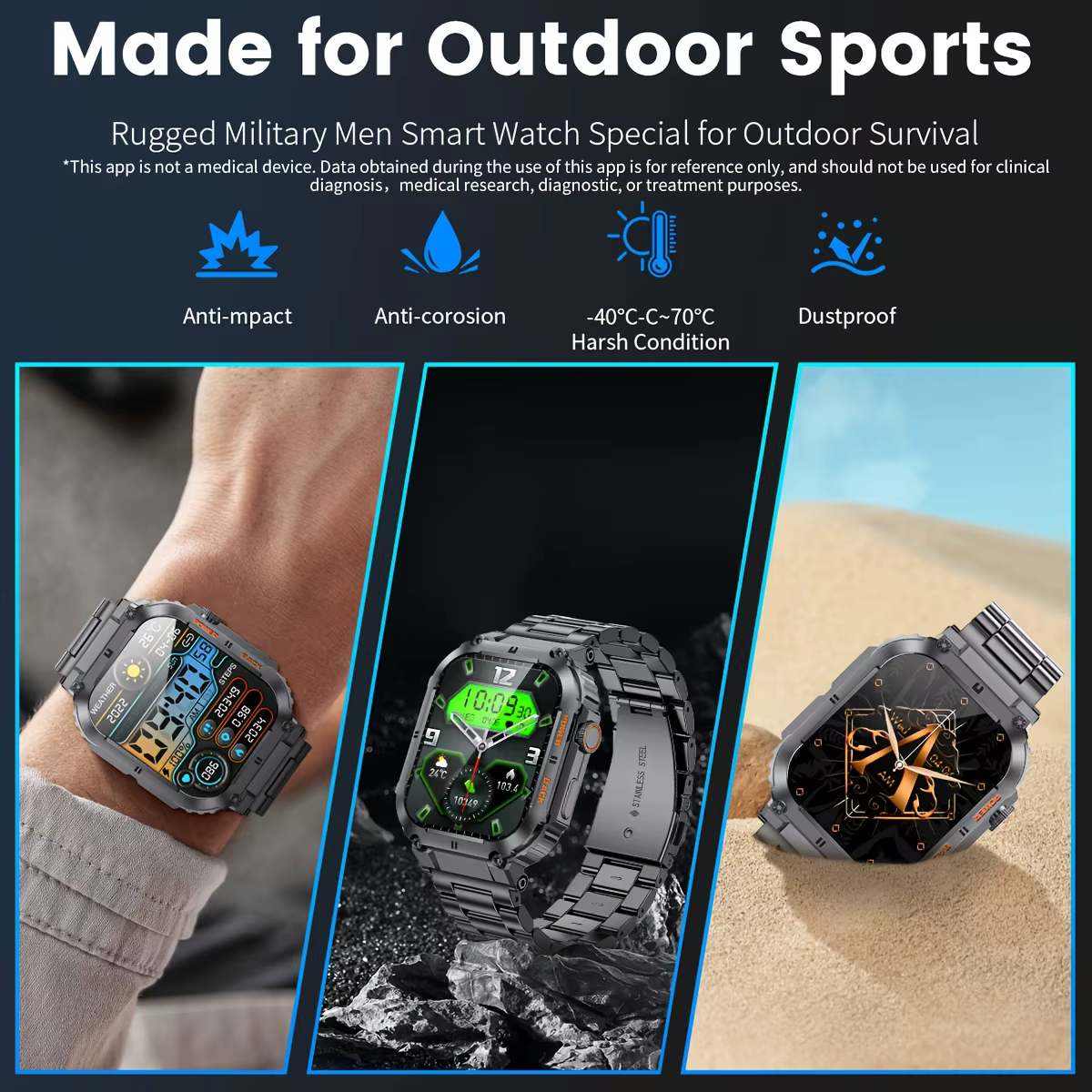 LIGE Sports de plein air Fitness Smartwatch pour hommes 1.96 pouces écran Bluetooth appel montres étanches sang oxygène Reloj Hombre