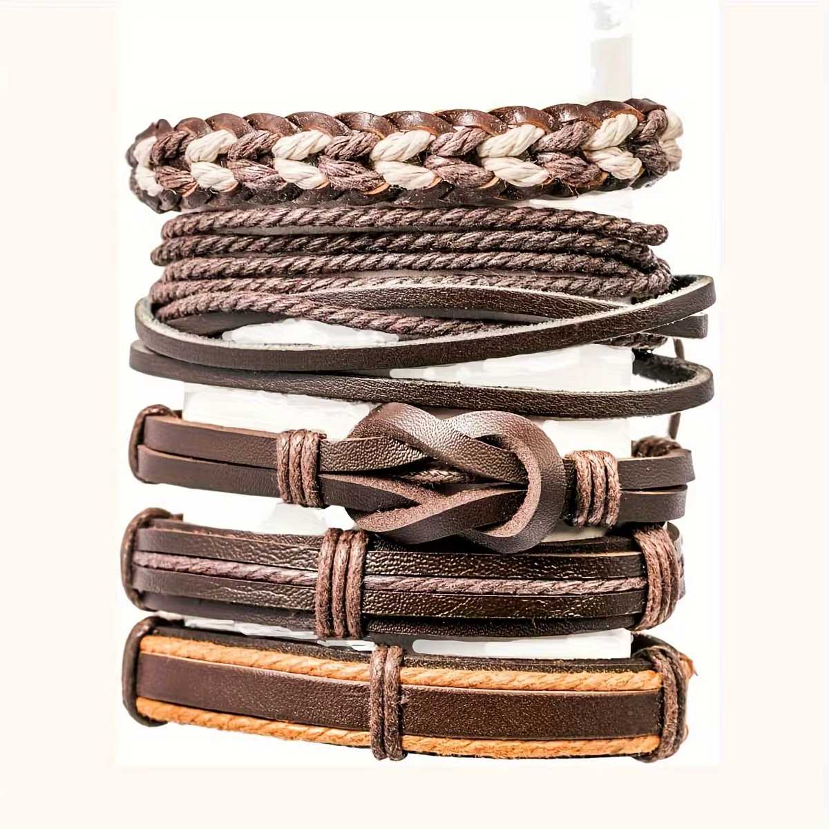 20 pièces Bracelets en cuir tressé pour hommes femmes envelopper perles de bois manchette Bracelet cordons de chanvre