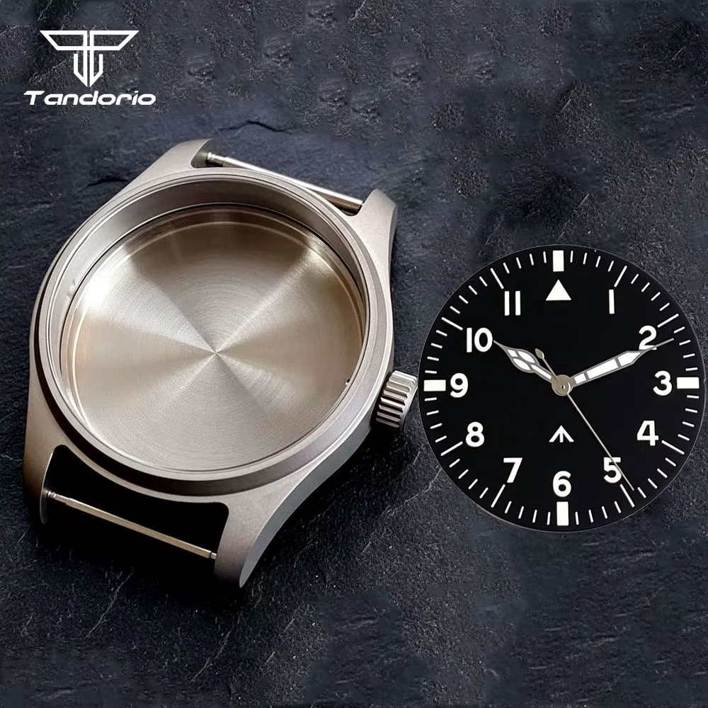 Boîtier de montre anti-allergie en titane de 39mm + cadran noir/bleu de 33.5mm