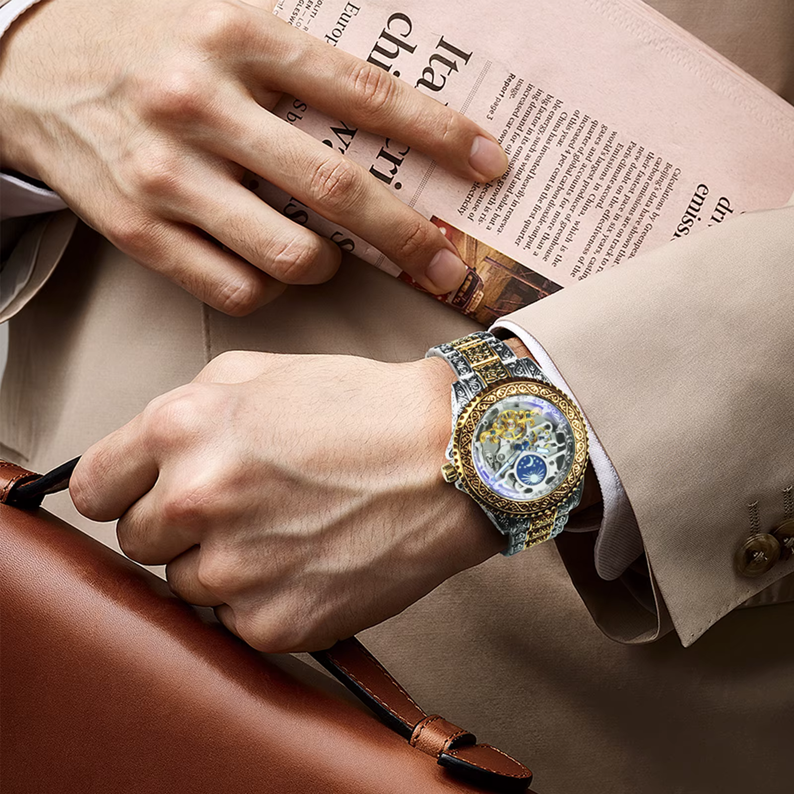 Montres mécaniques squelette en or de luxe Forsining