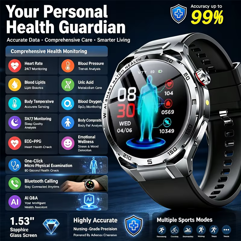 Nouvelle Montre Connectée ECG 2026 pour Hommes – Moniteur de Santé
