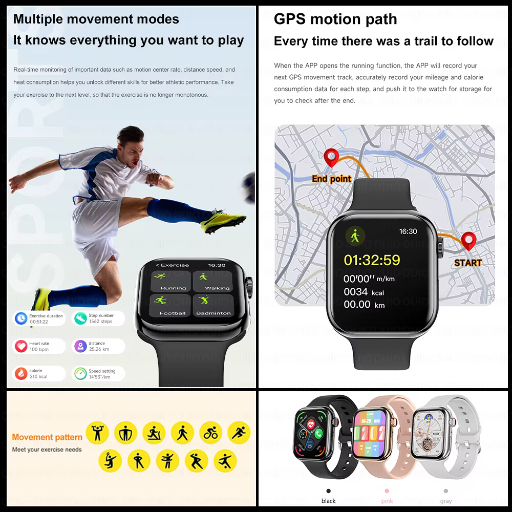 Pour Apple Watch 10 montre intelligente GPS NFC plus de personnalité cadran femmes surveillance de la santé Mode sport musique Bluetooth appel Smartwatch