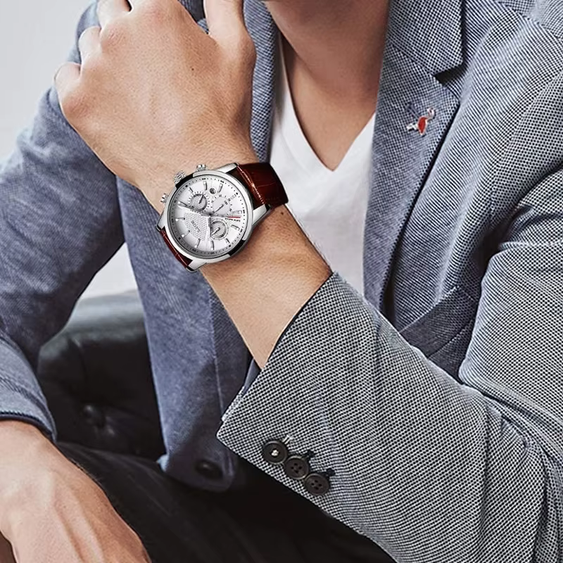 Montre à quartz en cuir étanche pour homme