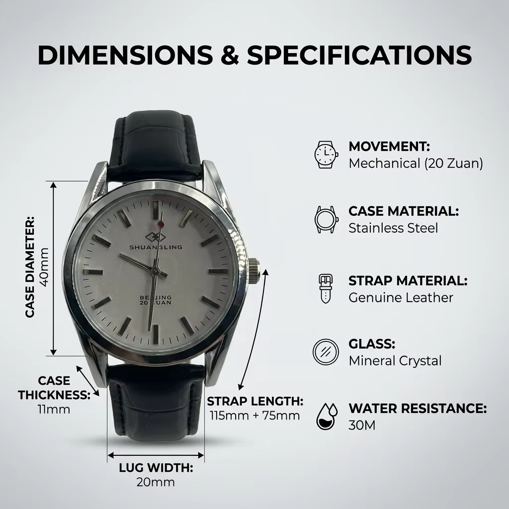 Montre-bracelet automatique vintage pour homme Shanghai Shuangling 20 rubis à remontage