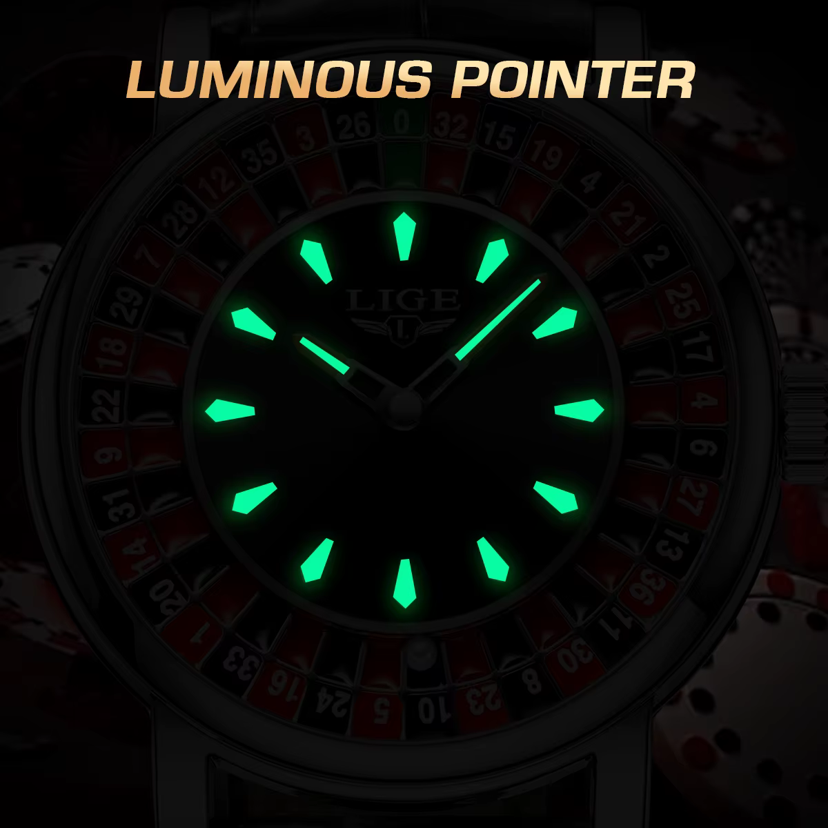Montre Homme LIGE Tendance Cadran Rotatif Roulette de Las Vegas
