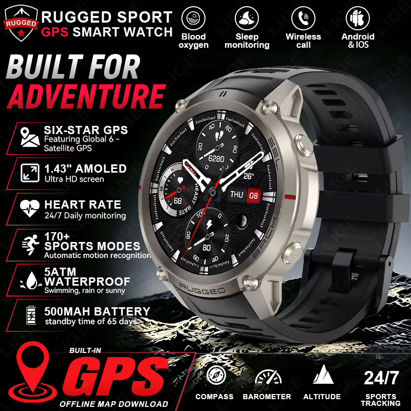 Montre connectée LIGE nouvelle génération tout-terrain avec GPS précis