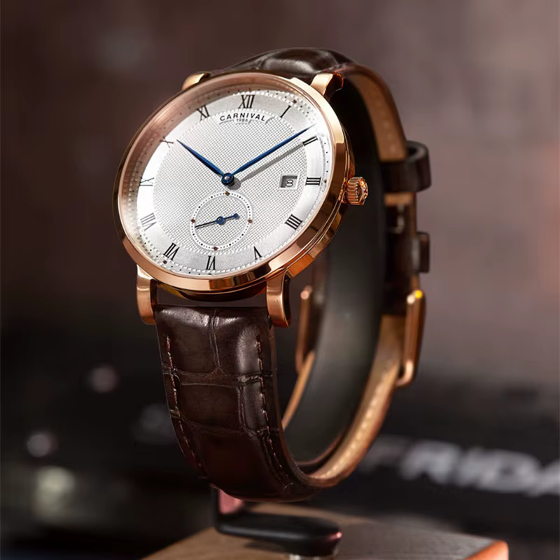 Carnaval marque montres de luxe pour hommes mode étanche or Rose argent calendrier automatique mécanique montre-bracelet Reloj Hombre