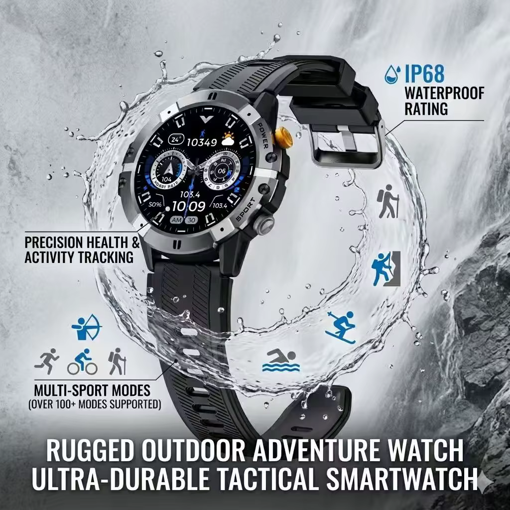 Montre connectée robuste pour l'extérieur - Suivi de santé avec synchronisation sans fil