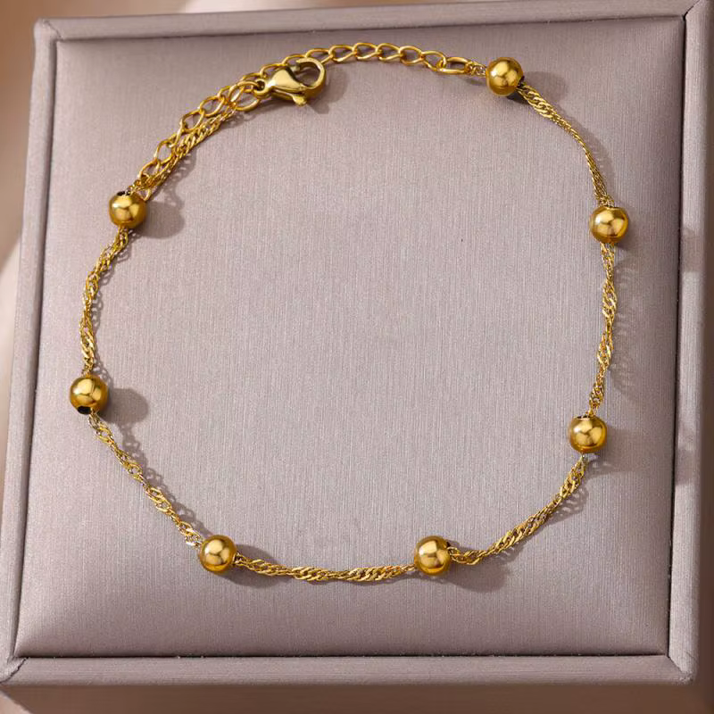 Bracelets de cheville pour femmes, accessoires de plage, chaîne de perles en acier inoxydable, bijoux esthétiques, cadeau d'anniversaire, été