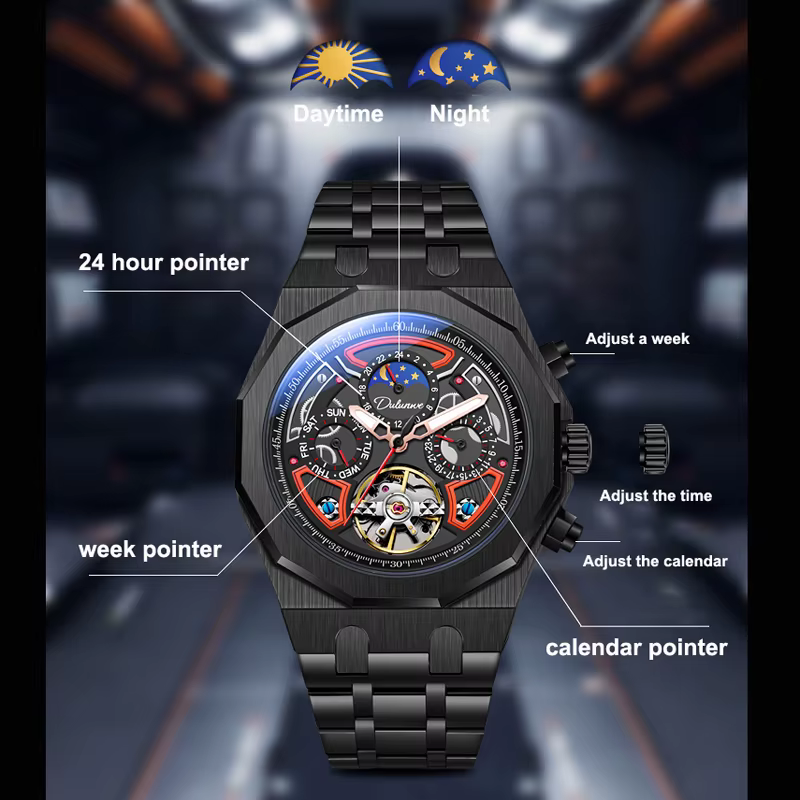 Montres de Sport de marque supérieure avec Tourbillon bracelet en caoutchouc en acier inoxydable cadran multifonction