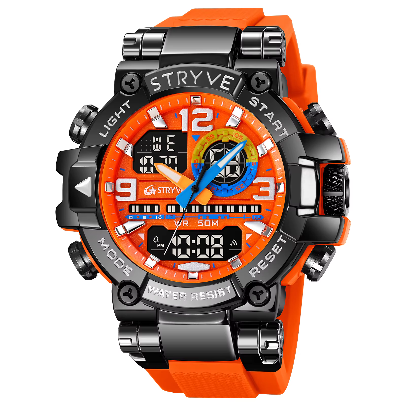 STRYVE 8025 montres de Sport pour hommes mode choc 50M montre-bracelet étanche LED alarme chronomètre horloge