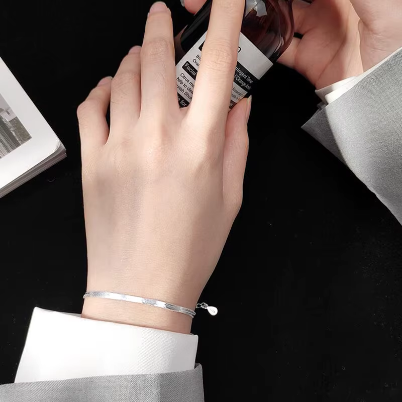 Chaîne de cheville classique simple en os de serpent pour femme, bijoux en argent sterling 925, style punk rock unisexe, bracelet brillant style lame, chaîne de pied