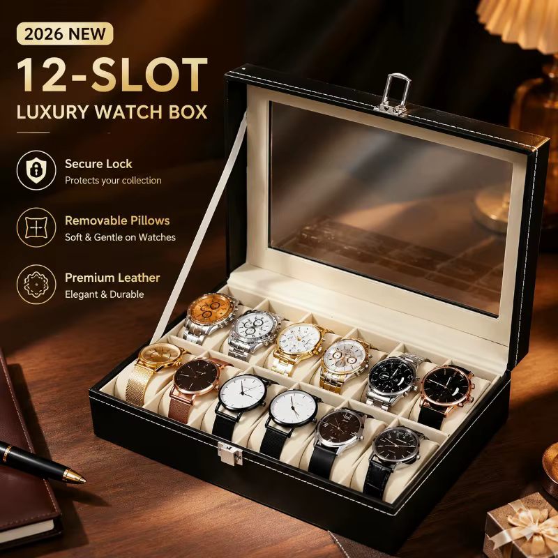 Nouvelle Boîte de Rangement de Luxe 2026 pour 12 Montres avec Serrure Sécurisée