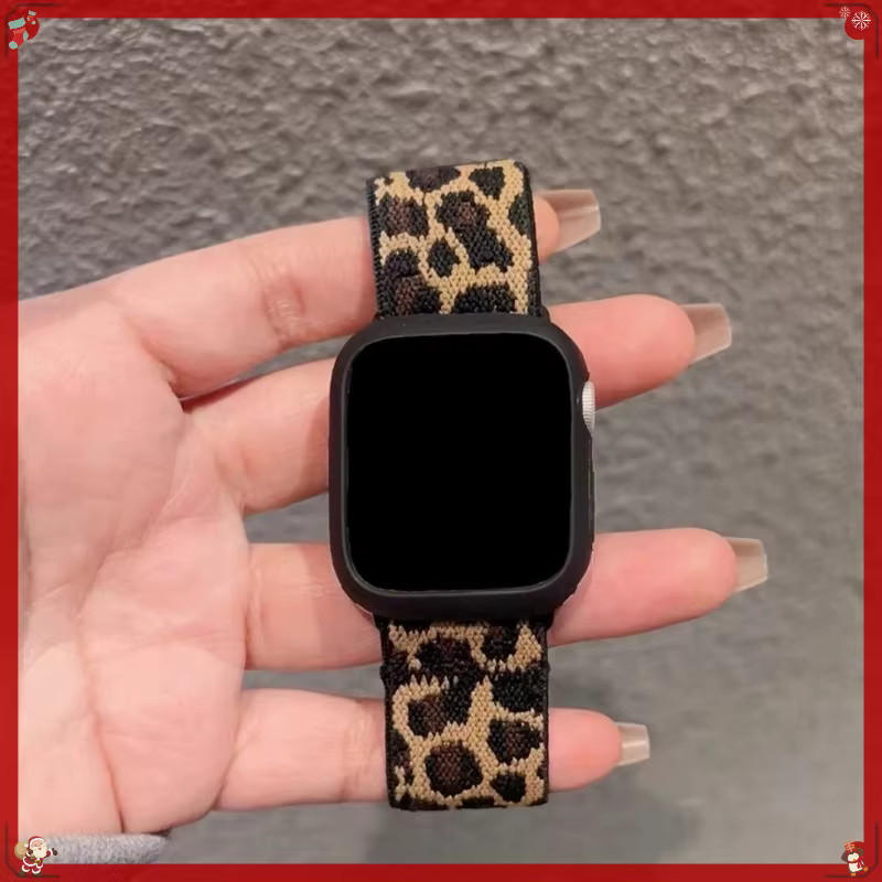 Bracelet en nylon élastique léopard + étui pour Apple Watch 10 11 42 mm 46 mm 40 mm 41 mm 45 mm 44 mm Bracelet pour femmes iWatch série 9 se 6 7 8 5 4