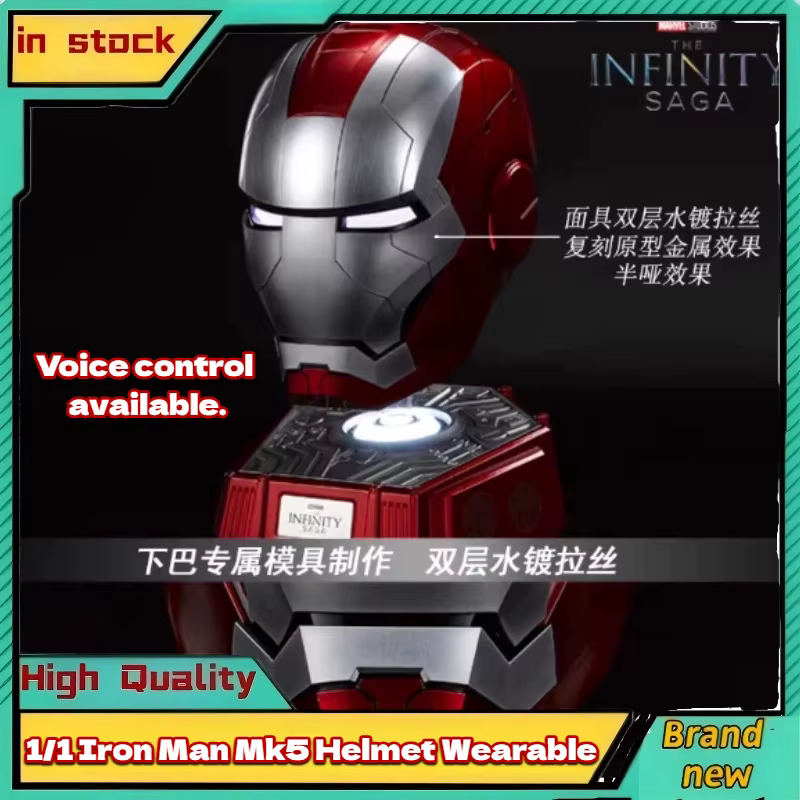 Nouveau en stock : Casque Iron Man Mk5 Marvel Avengers 1/1, jouet de collection électrique à ouverture et fermeture automatiques, activé par la voix, cadeau idéal