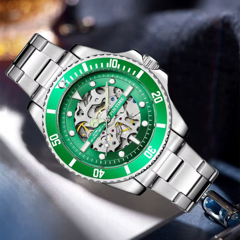 Montre mécanique squelette noire pour homme
