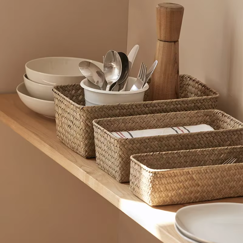 HOStorage-mir de Rangement Rectangulaire pour la Maison, Boîte tissée, Conteneur, SunOfficiKitchen