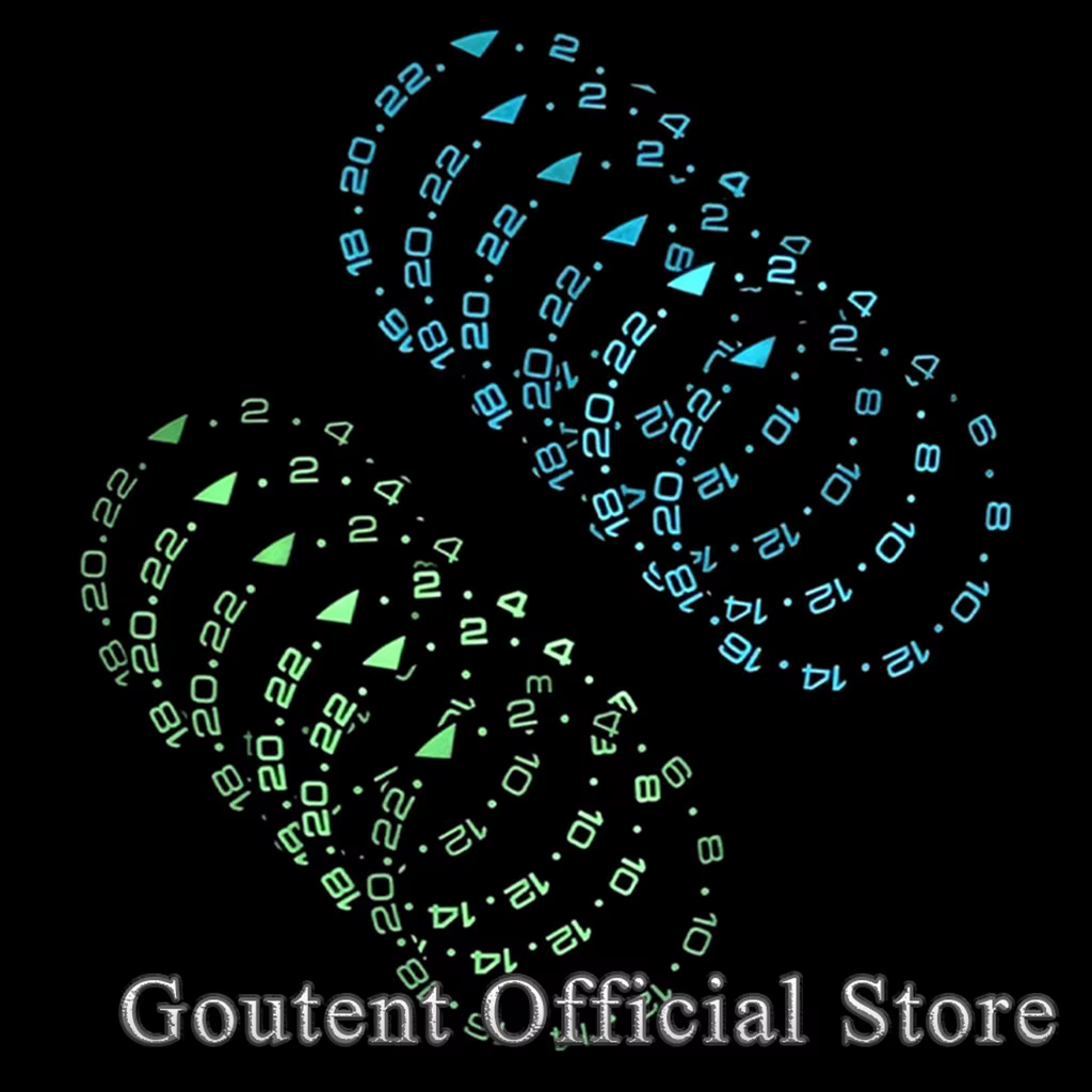 Goutent 38mm GMT Super lumineux rouge bleu noir vert céramique/aluminium montre lunette lumineuse insérer anneau GMT