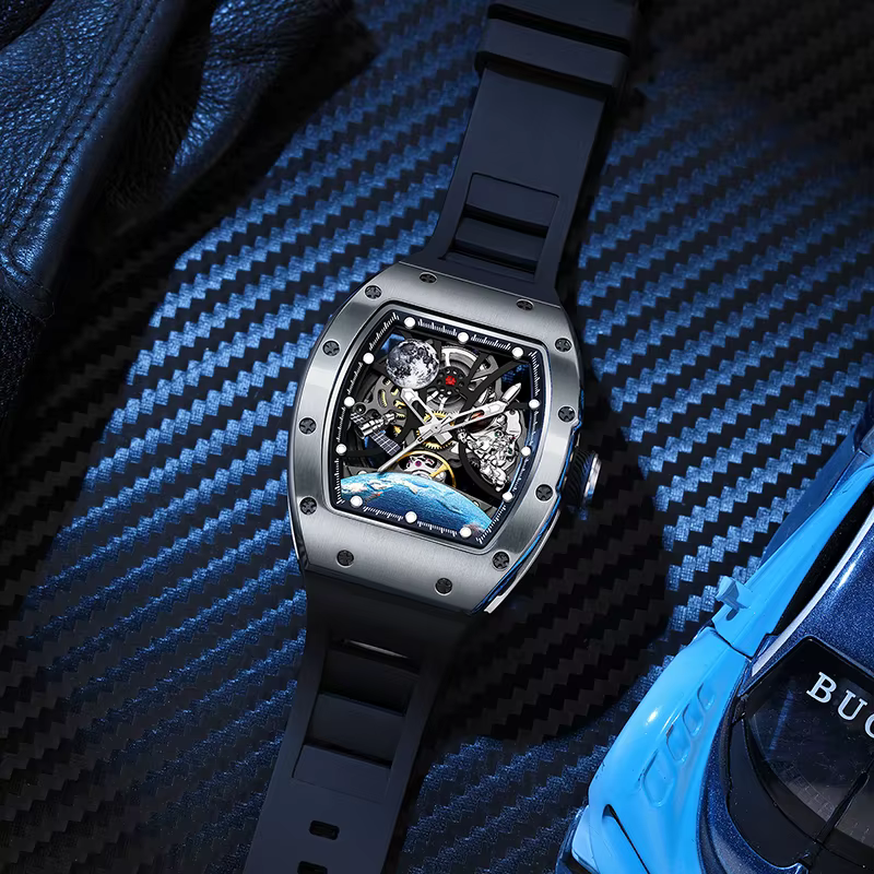Montre automatique pour hommes de haute qualité avec bracelet en silicone de sport élégant montres mécaniques étanches 5 ATM pour les styles de vie actifs