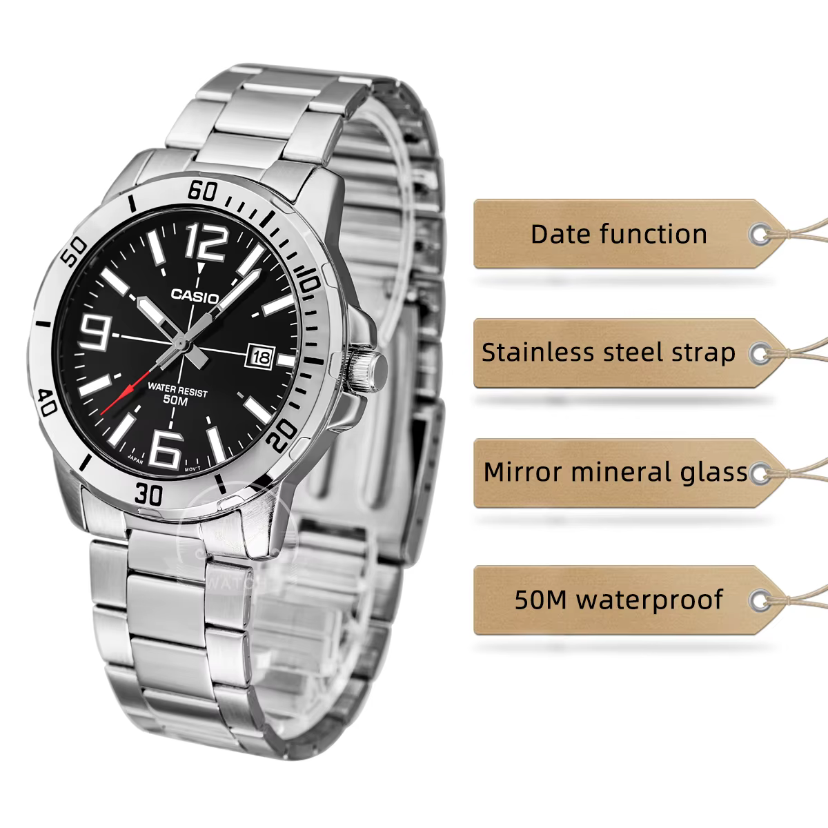 Montre Casio pour hommes Bracelet en acier inoxydable styles d'affaires relogio masculino MTP-VD01D