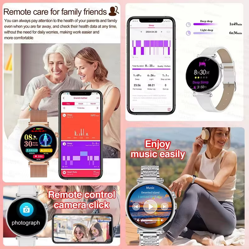 Femmes Smartwatch 1.32 pouces AMOLED écran appel ECG Sport montre pression artérielle Micro examen physique AI cadran