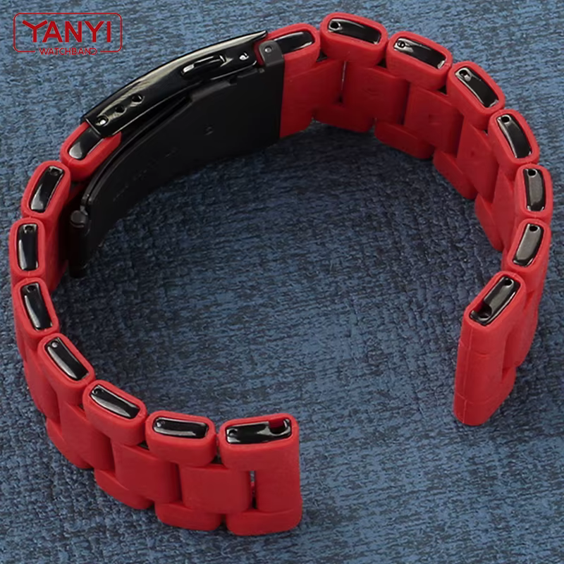 Bracelet de montre en caoutchouc et acier inoxydable pour hommes