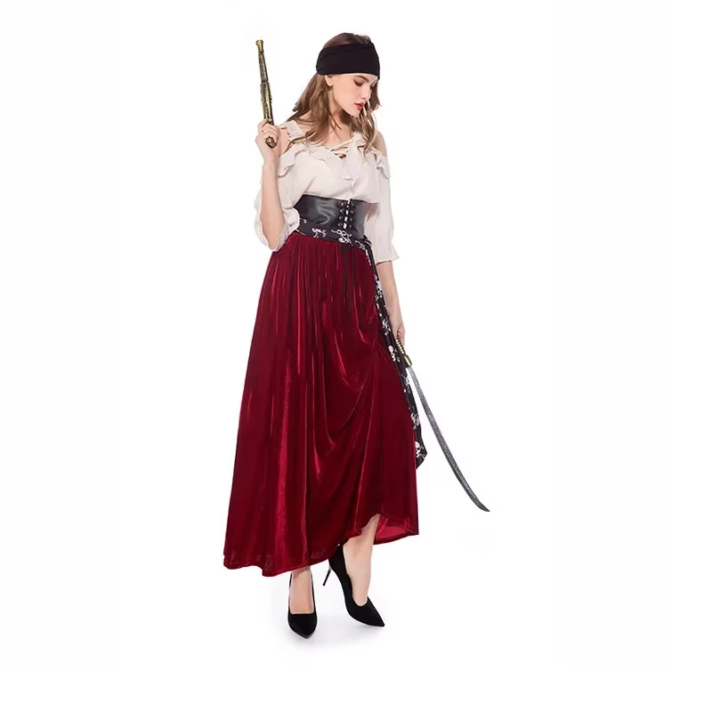 Costume de marin de capitaine Pirate pour femmes, haut irrégulier, jeu de rôle, tenue de fête de haute qualité, robe gothique médiévale pour mascarade d'halloween