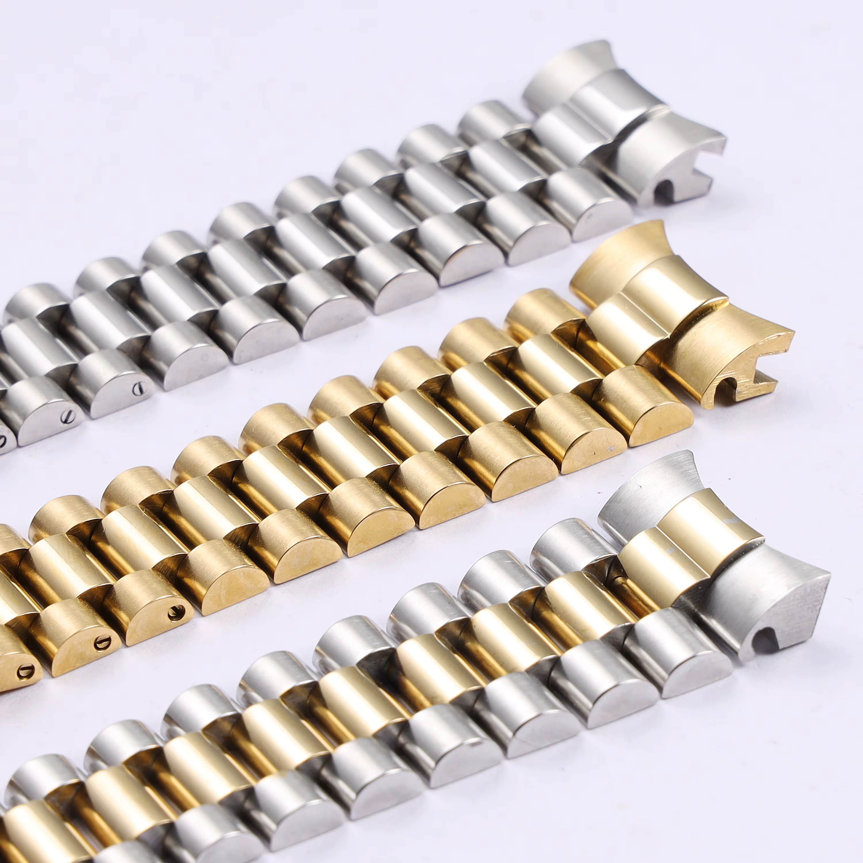 Bracelet de montre en acier inoxydable massif argenté et doré de 13