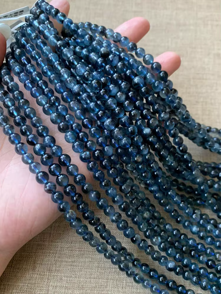 Bracelet en Aigue-marine Bleu Profond Naturel pour Femme, 3 Tours, Perles Rondes Transparentes, 5.8mm, Bijoux Commandés au Brésil, Uto Uto AA