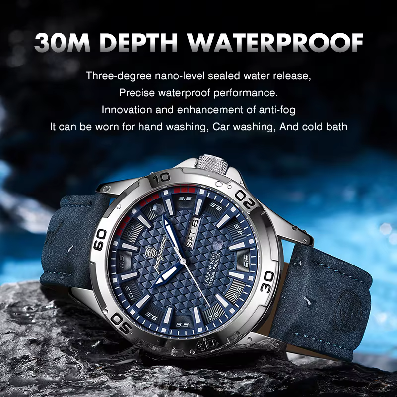 Paazomu Montre à quartz pour homme avec fenêtre de date et jour