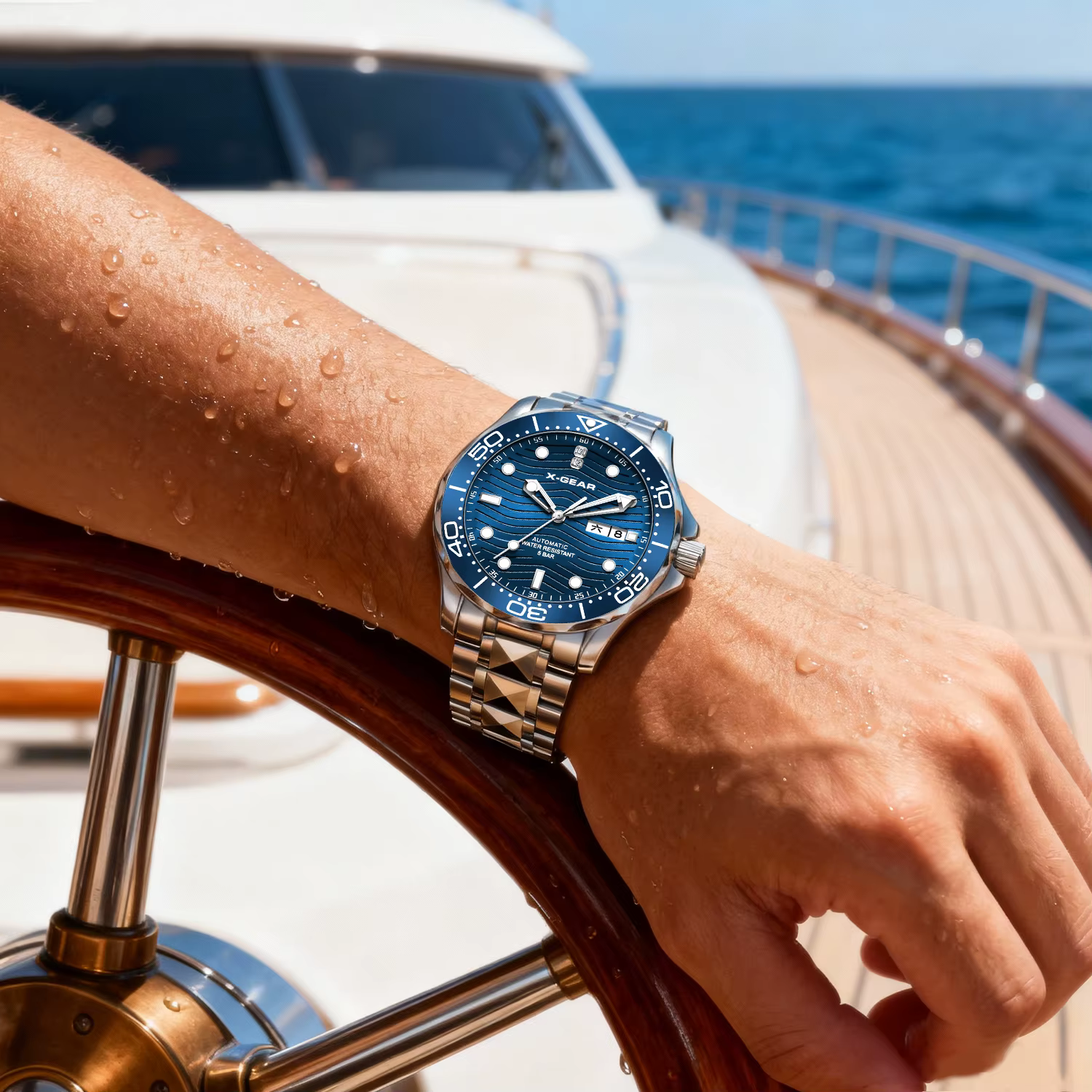 Montre automatique mécanique pour homme en acier inoxydable avec lunette en céramique et aiguilles lumineuses