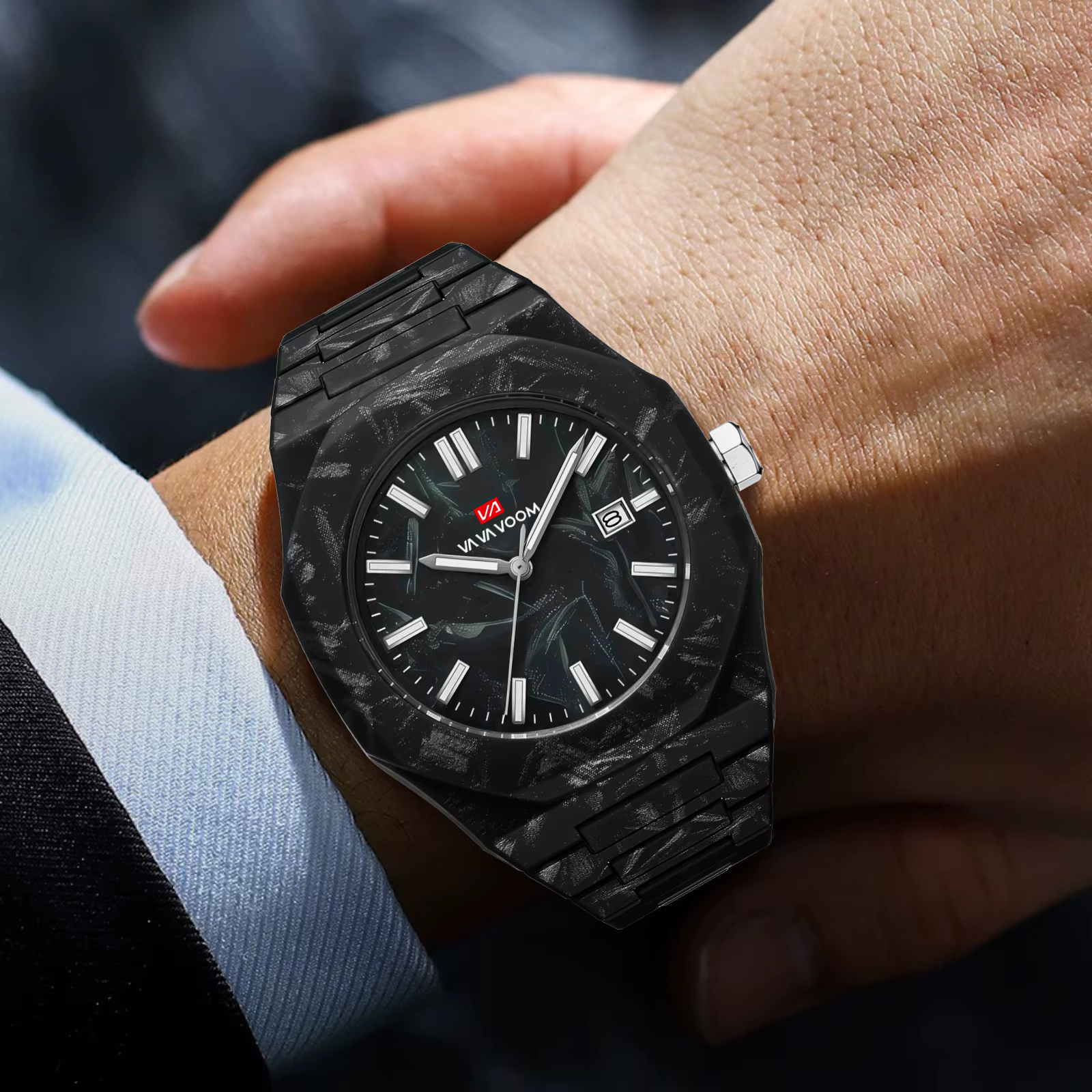 VA VA VOOM hommes montres mouvement à Quartz 40mm Style d'affaires noir marbre calendrier horloge 3Bar étanche