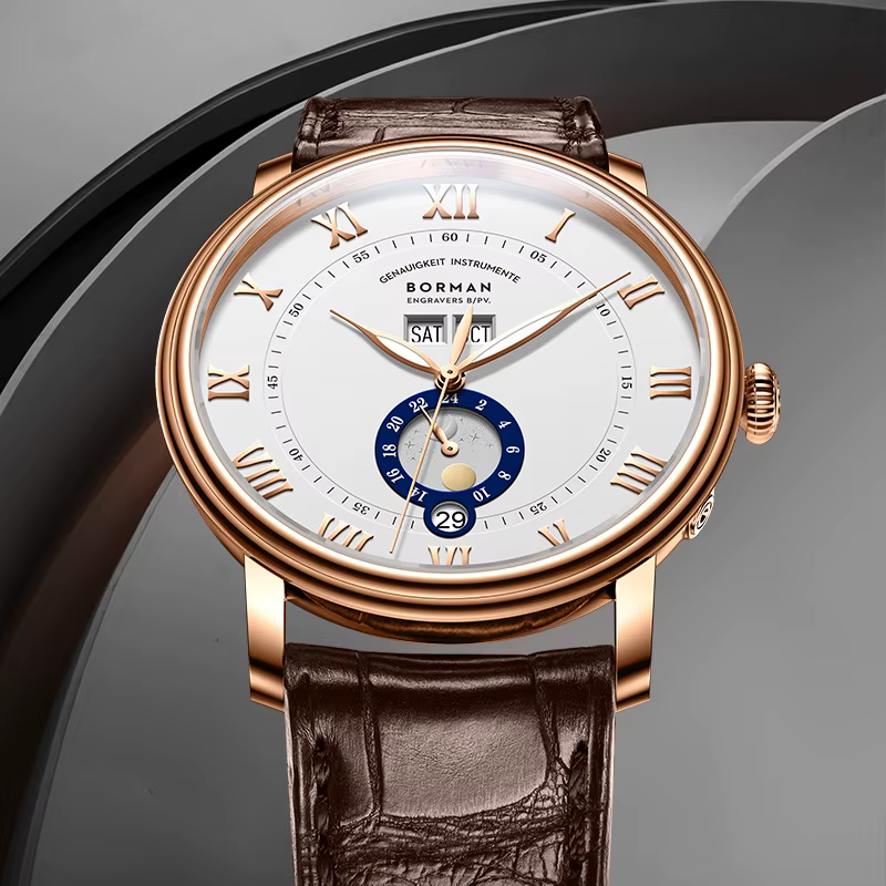 BORMAN BM3558 montres automatiques pour hommes 40mm montre de luxe 50M montre-bracelet mécanique étanche saphir fermoir papillon mois semaine