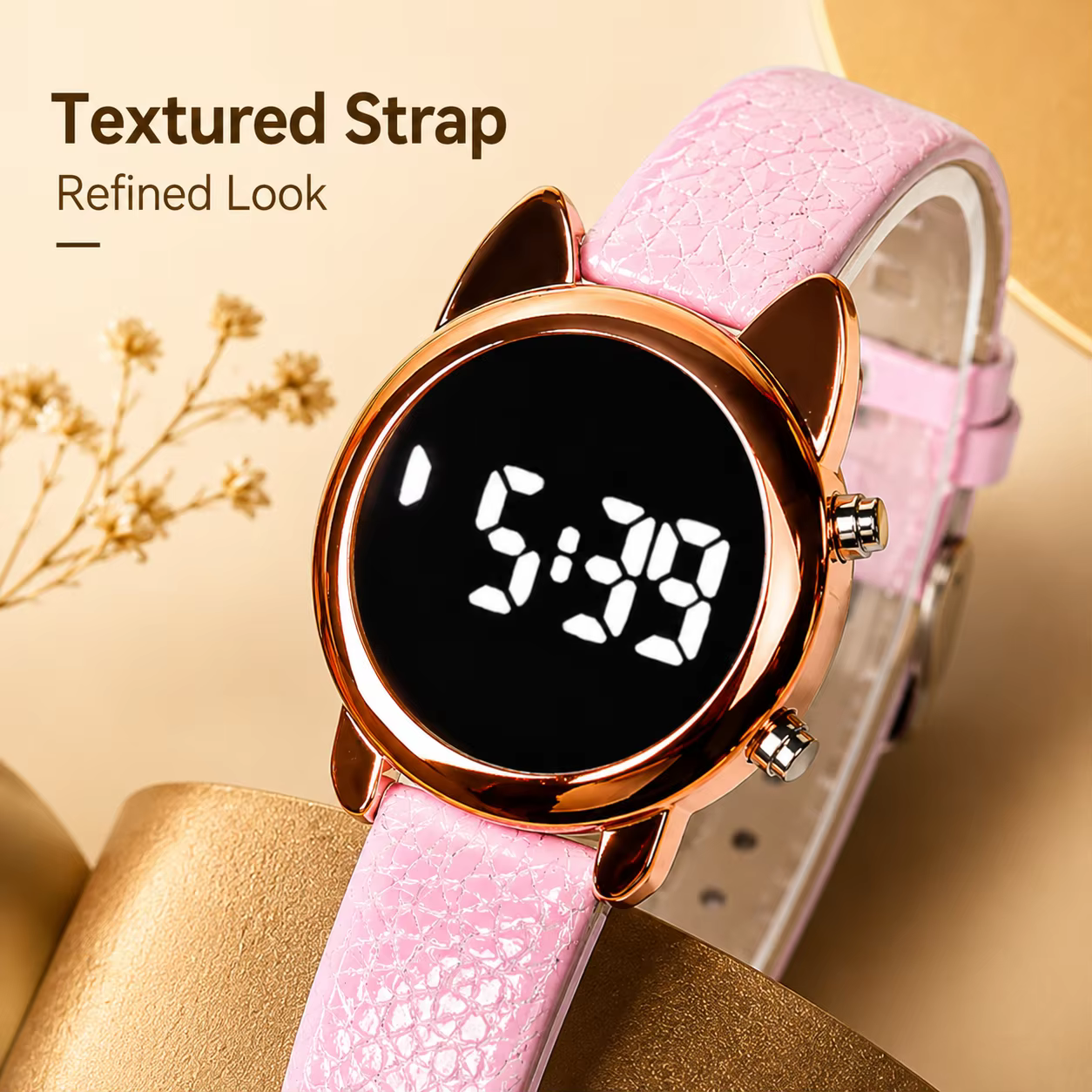 Montre numérique LED pour femme avec design oreilles de chat
