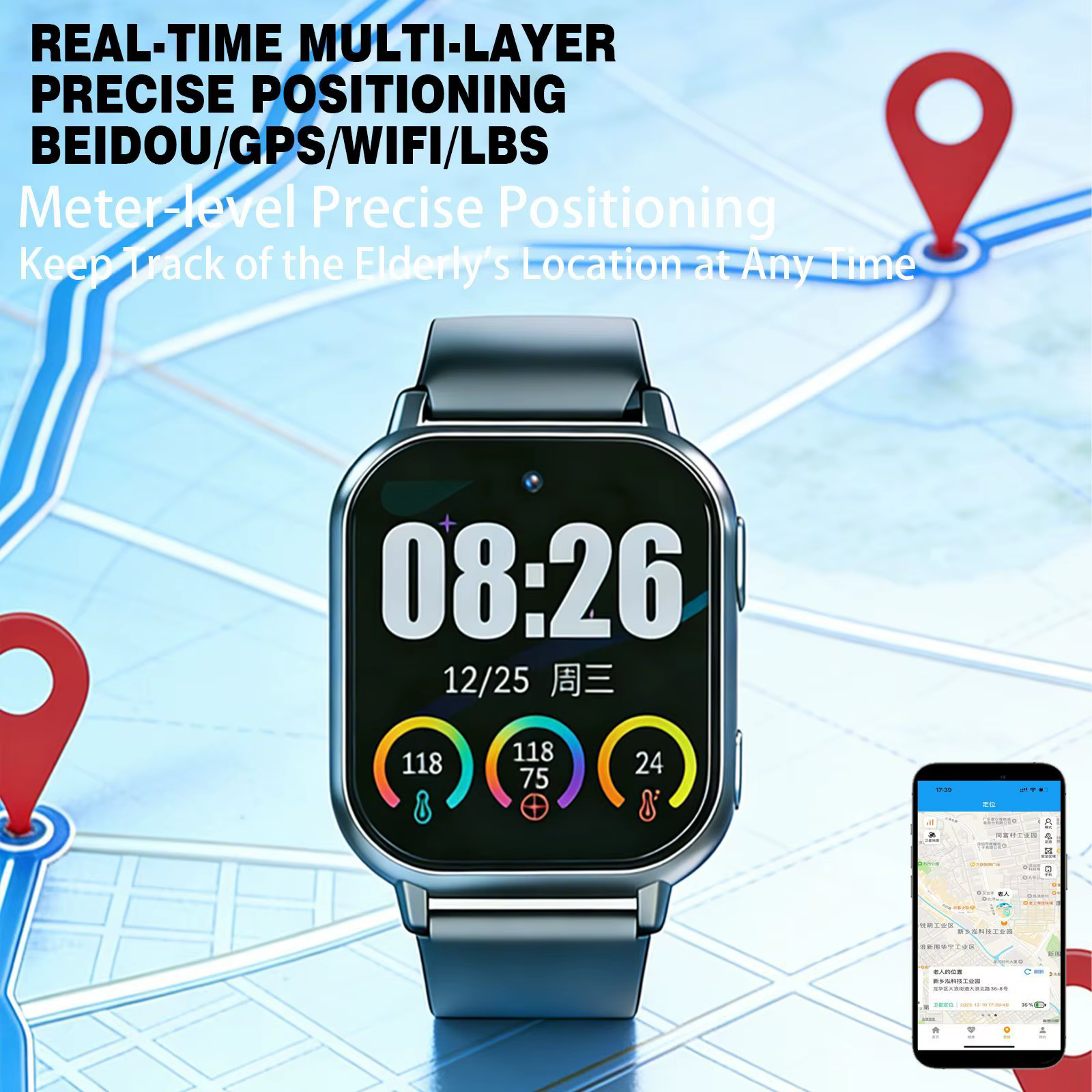 Montre GPS de détection de chute pour personnes âgées
