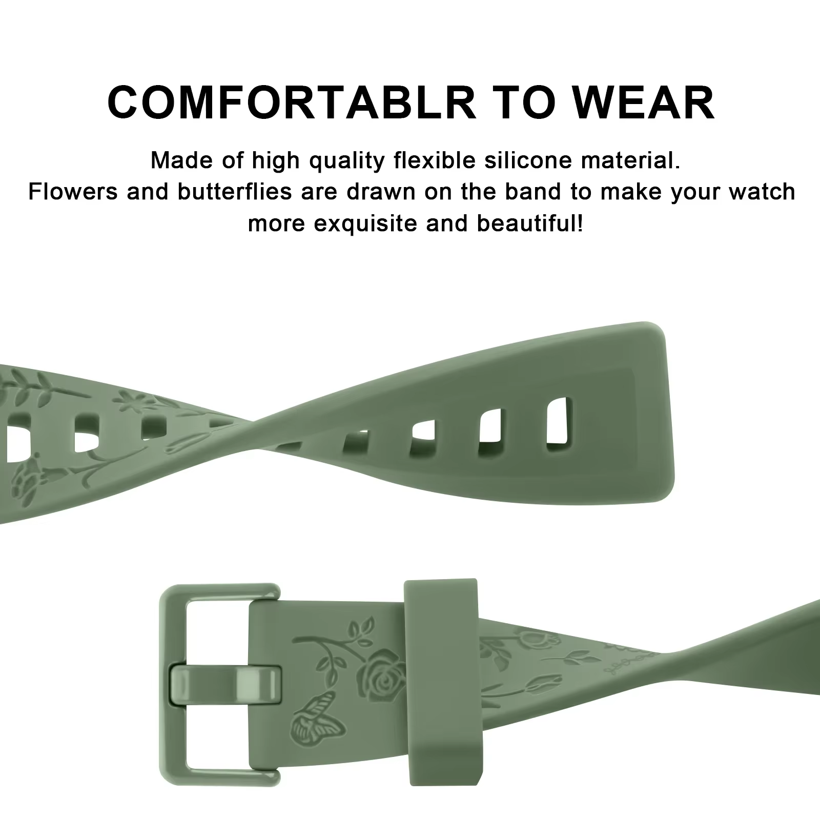 Bracelet de montre en TPU souple gravé à fleurs