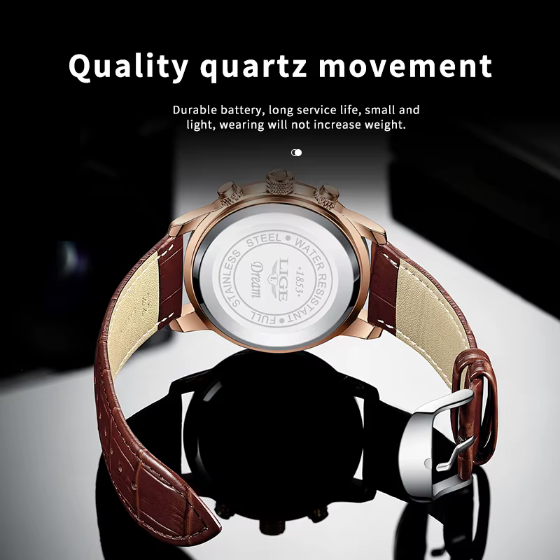 Montre-bracelet de sport en cuir étanche pour homme