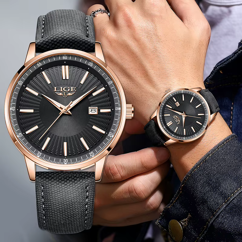 LIGE Nouvelle Montre en Cuir Créative Style Cowboy pour Hommes