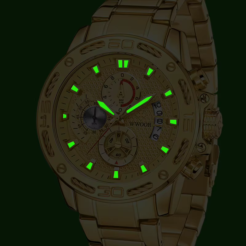 Wwoor-Montre à quartz en acier inoxydable doré pour homme